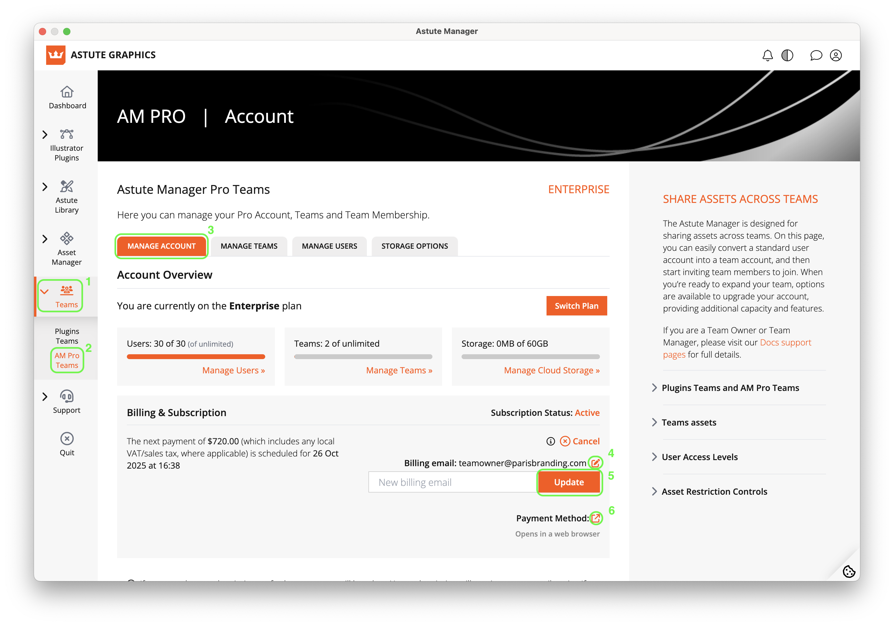 AM Pro Teams - Edit billing email
