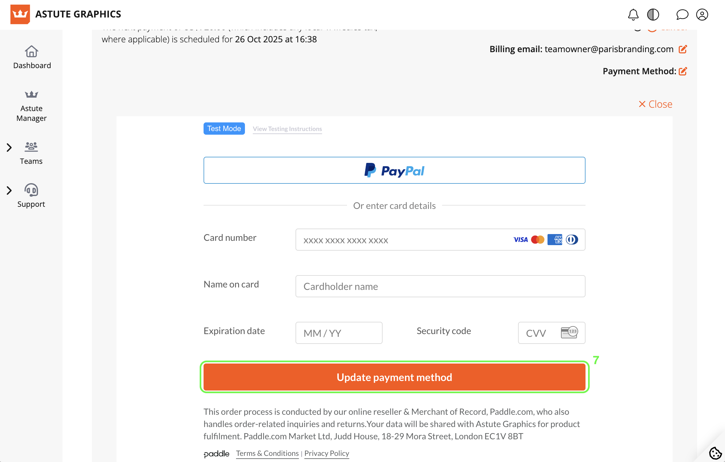 AM Pro Teams - Update payment method