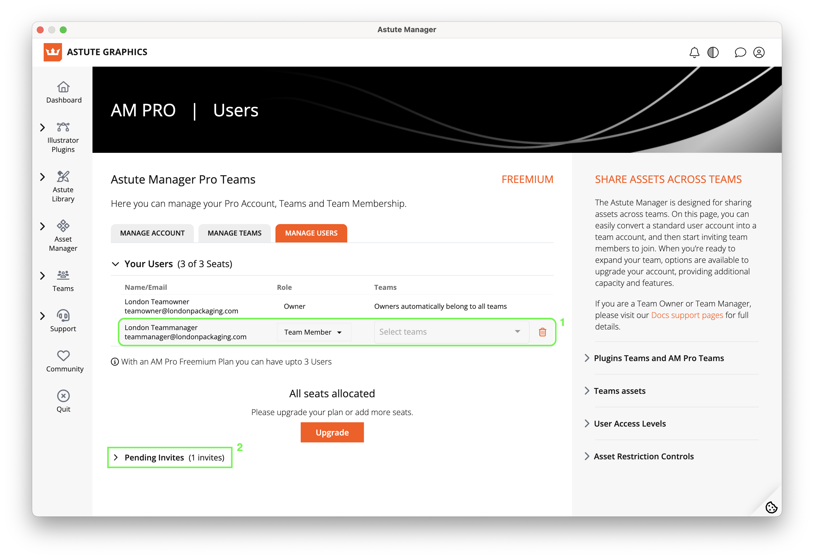 AM Pro Teams - 1 member accepted view
