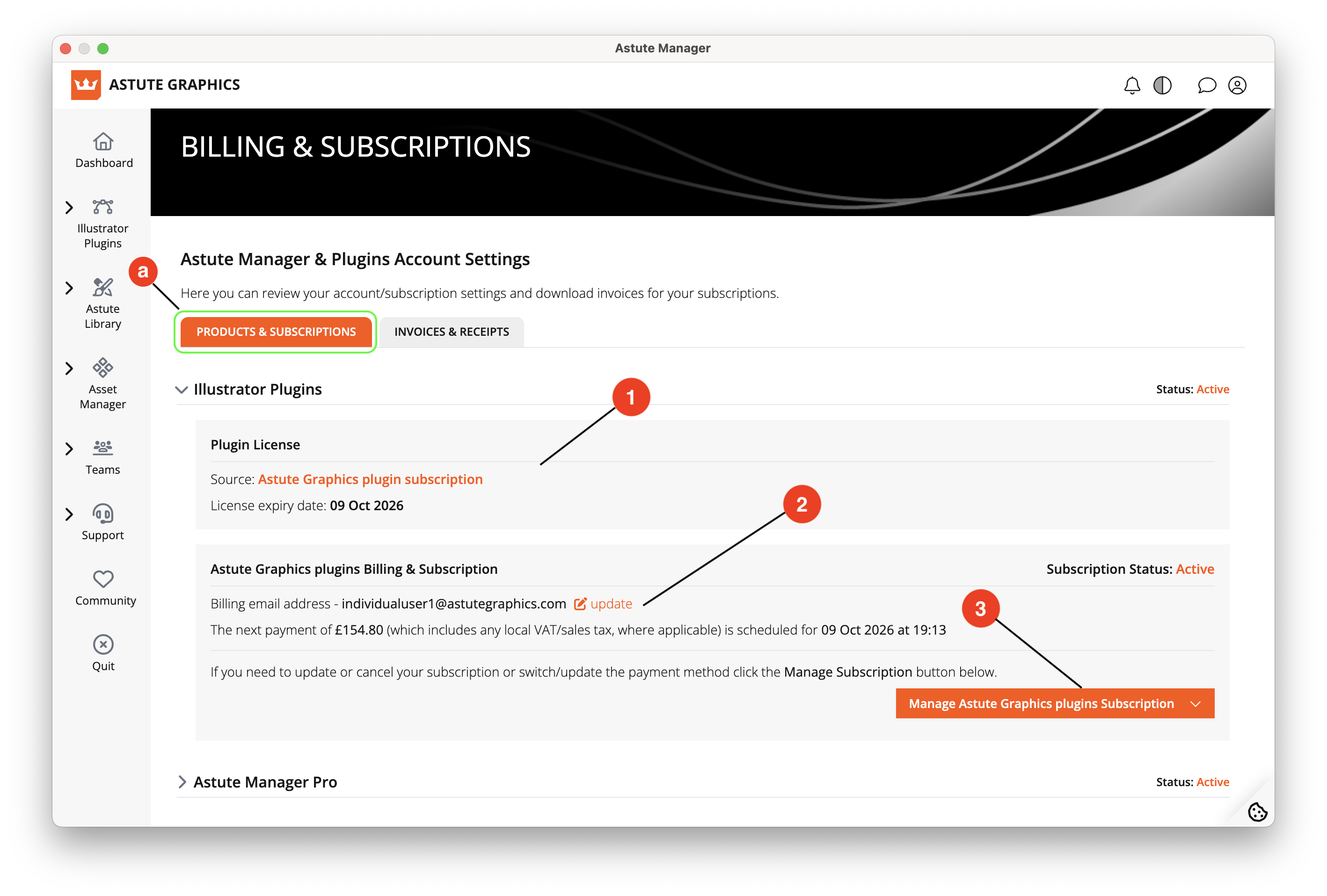 Astute Manager - Products and subscriptions