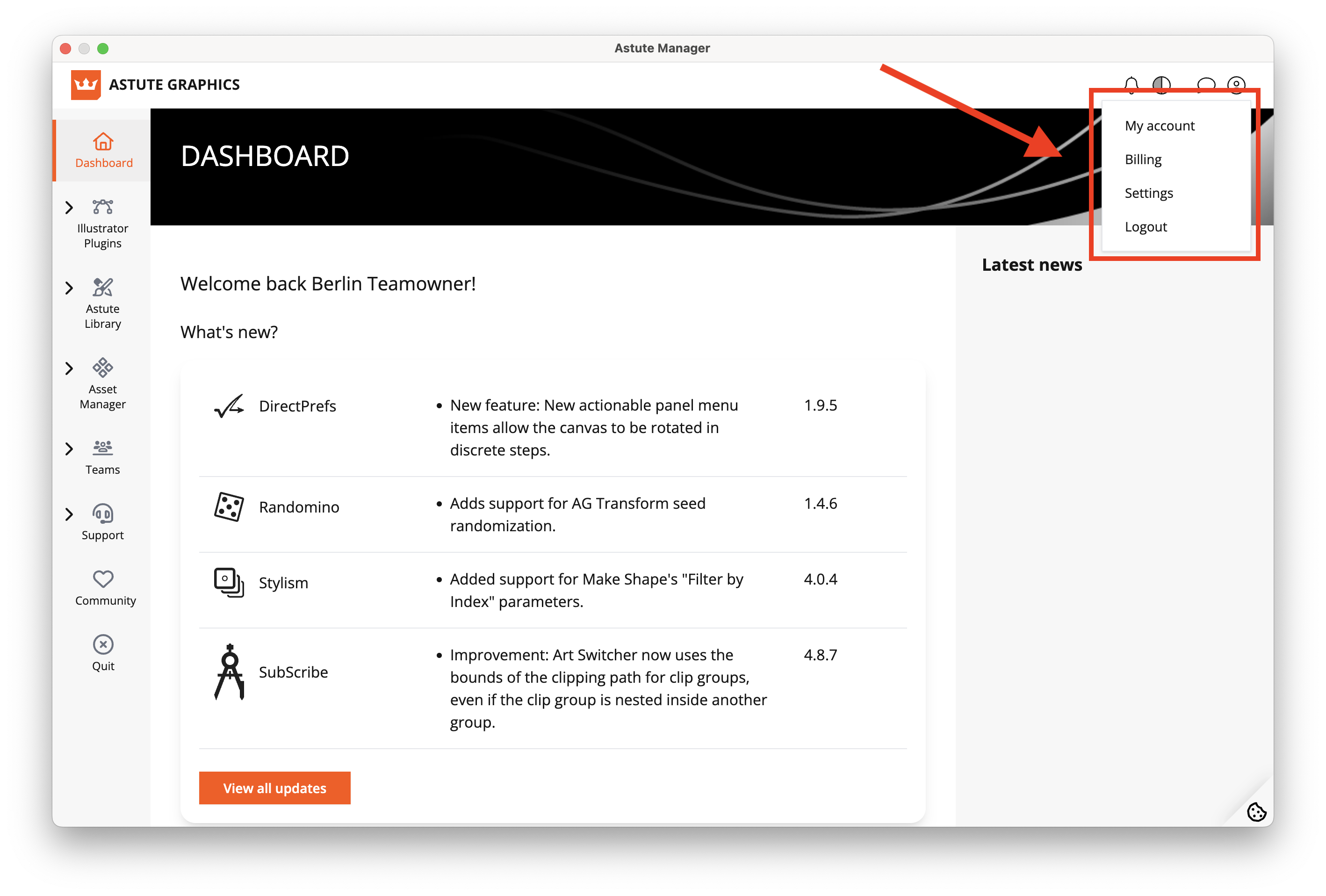 Astute Manager - Locating the Settings Page within Astute Manager