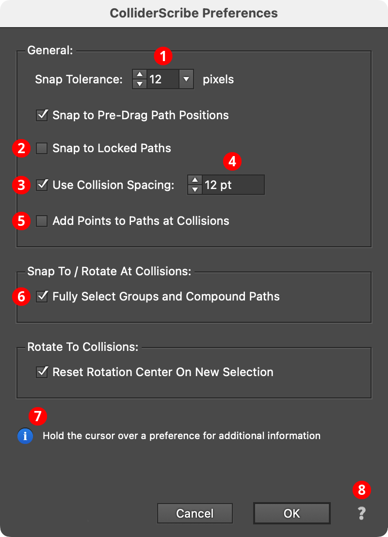 Rotate at Collision Preferences