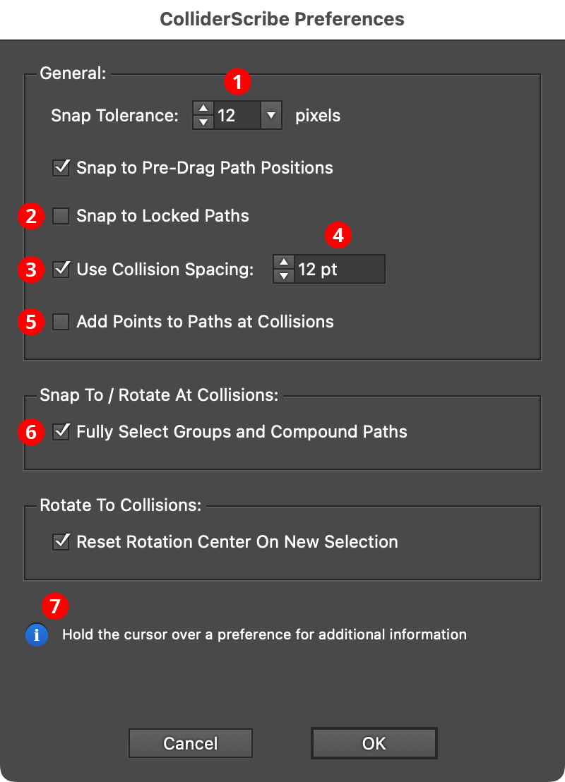 Rotate at Collisions Tool Preference Dialog
