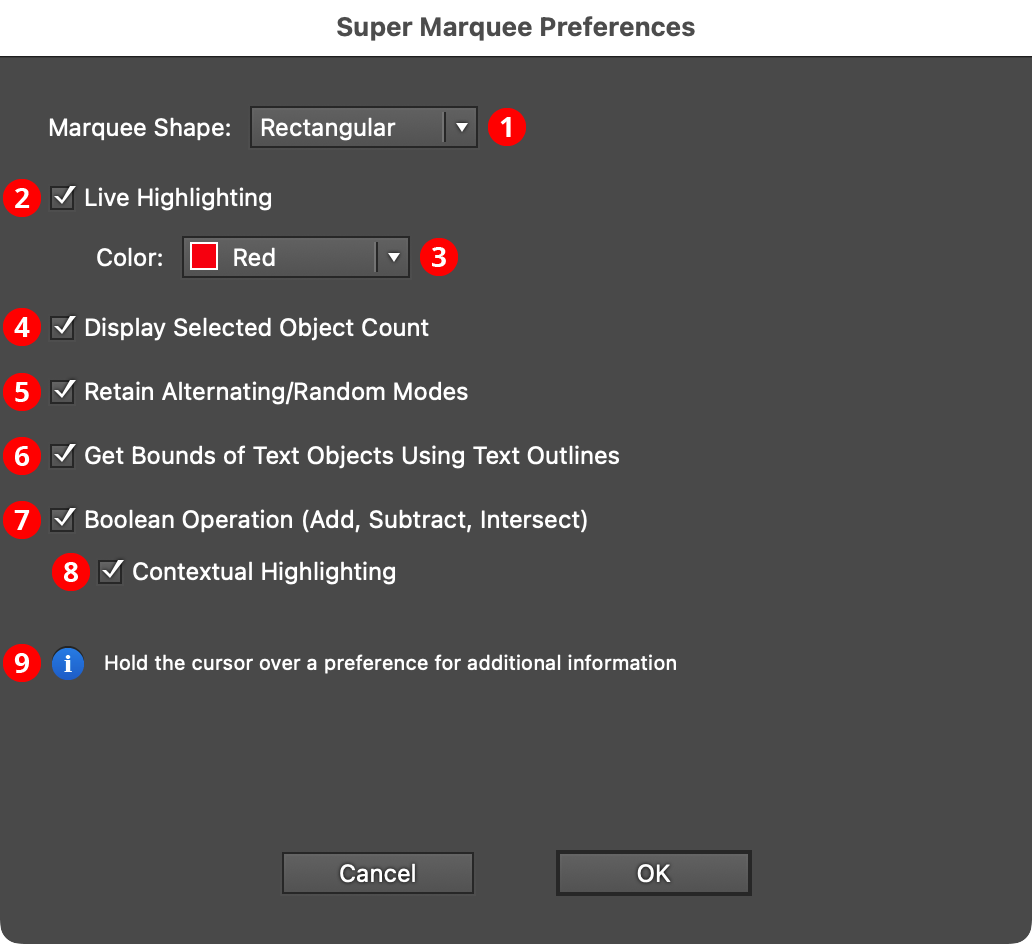 Super Marquee Tool Preferences Dialog