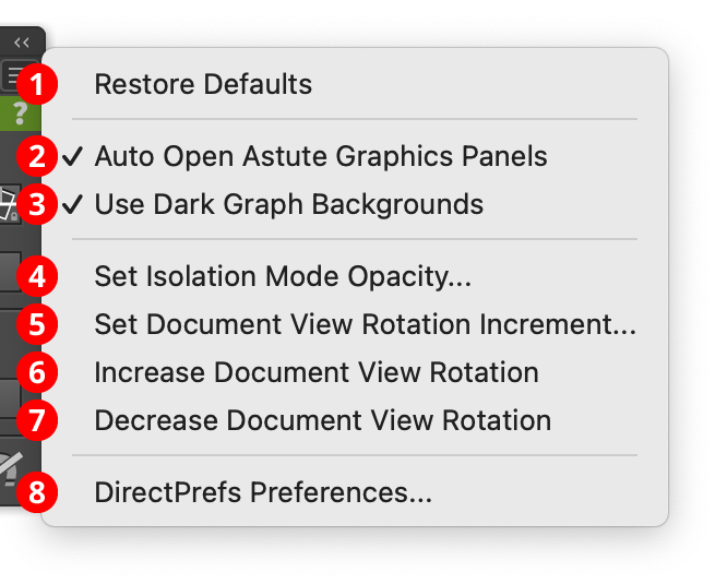 DirectPrefs Panel Flyout Menu
