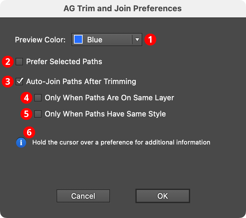 AG Trim and Join Preferences Dialog