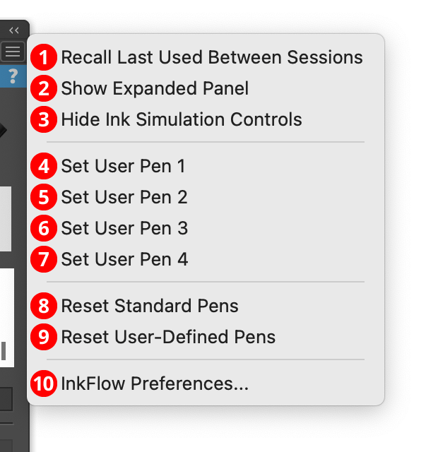 InkFlow Panel Flyout Menu