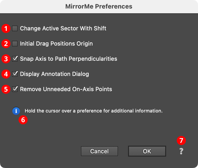 MirrorMe Preferences Dialog