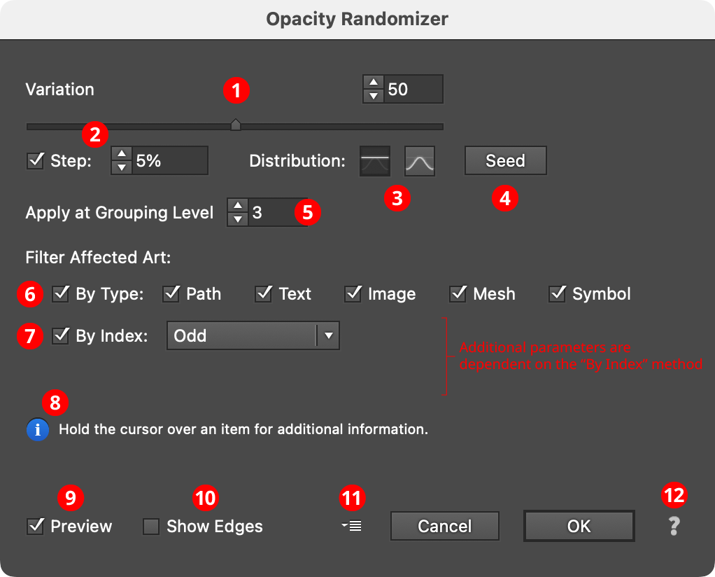 Opacity Randomizer Parameters Dialog