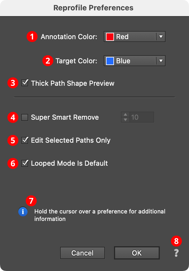 Reprofile Preferences Dialog
