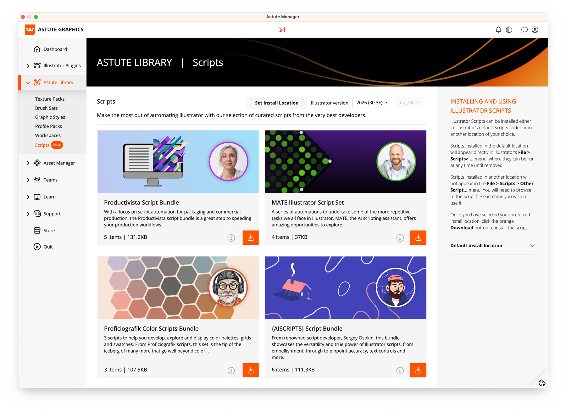 Scripts available to download from Astute Manager