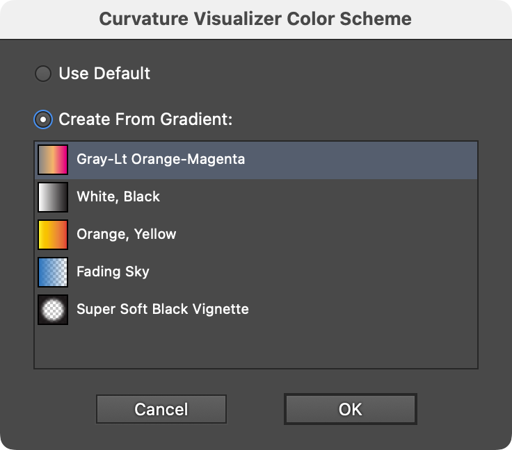 AG Curvature Visualizer Color Scheme Dialog