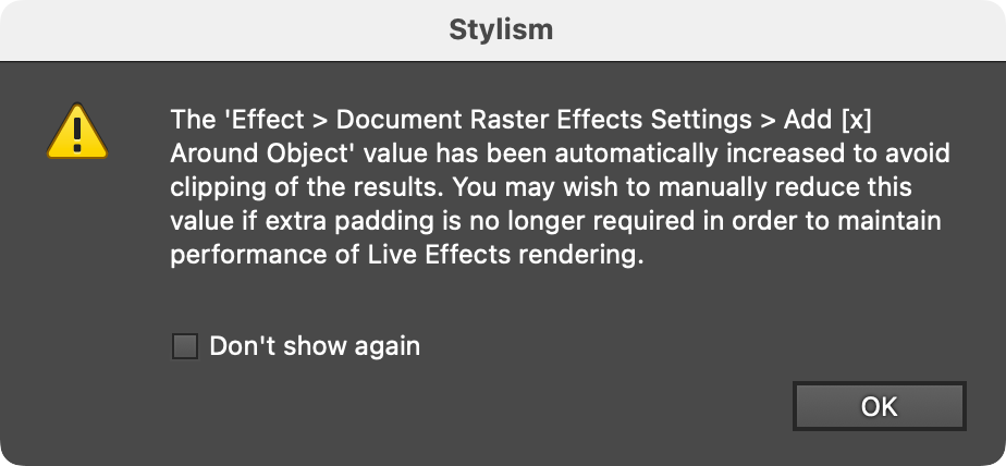 Stylism Raster Effects Around Object Warning
