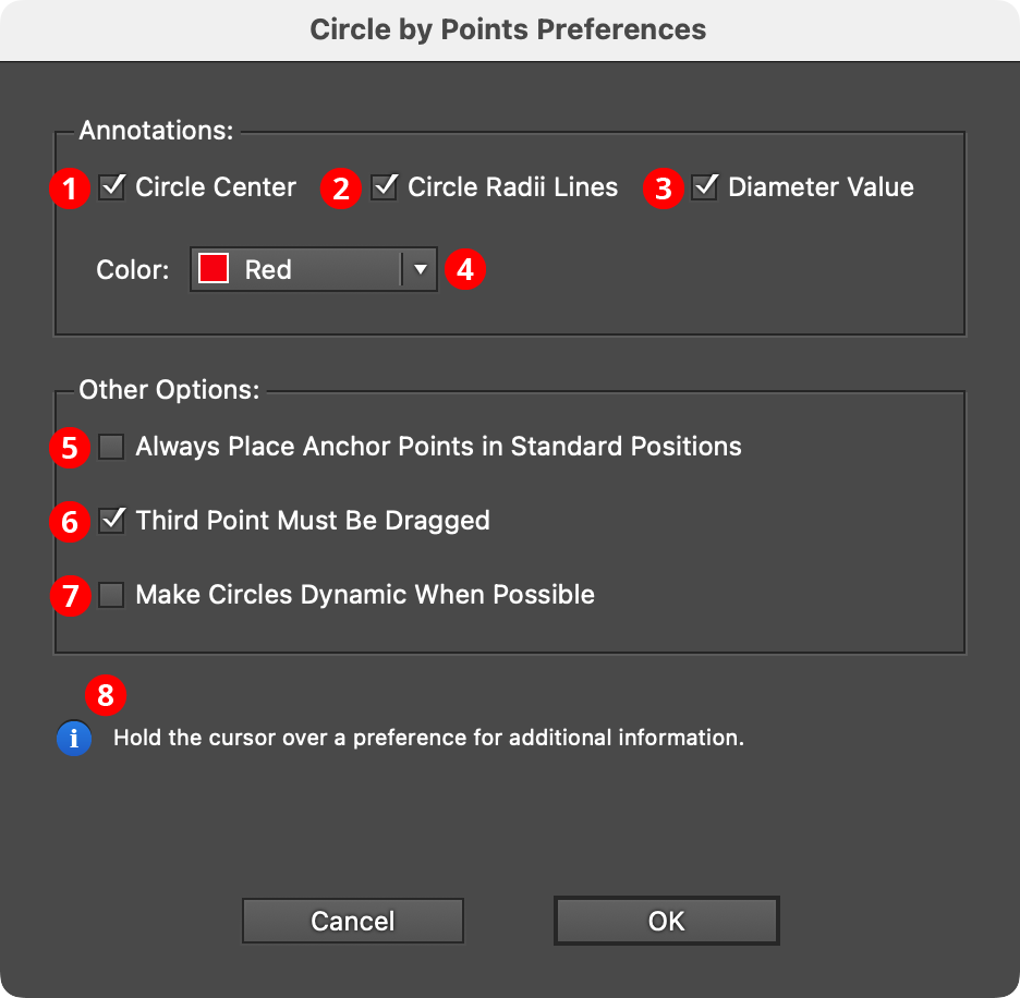 Circle by Points Tool Preferences
