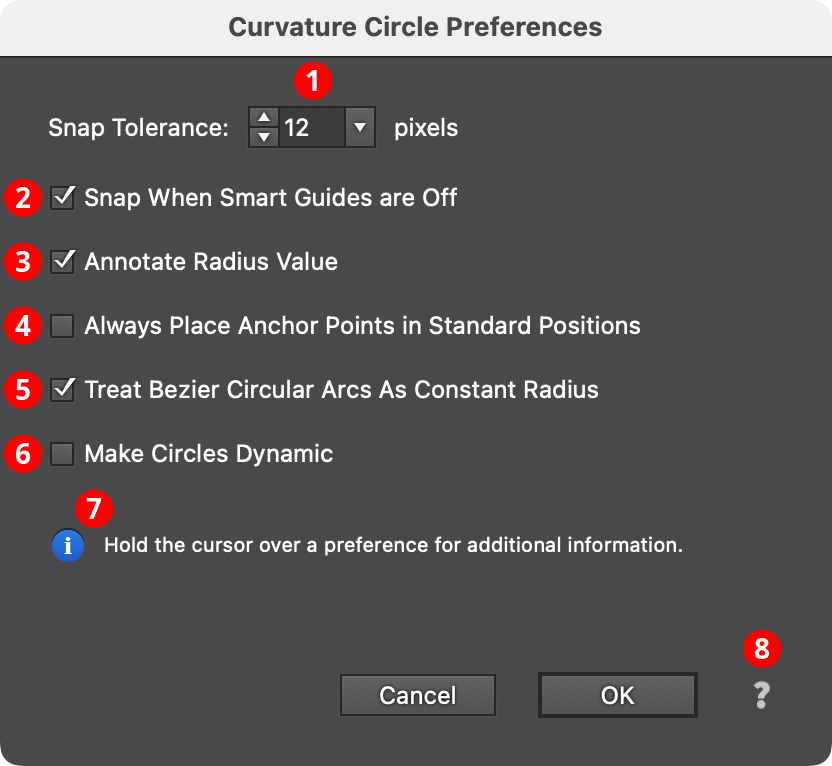 Curvature Circle Preferences