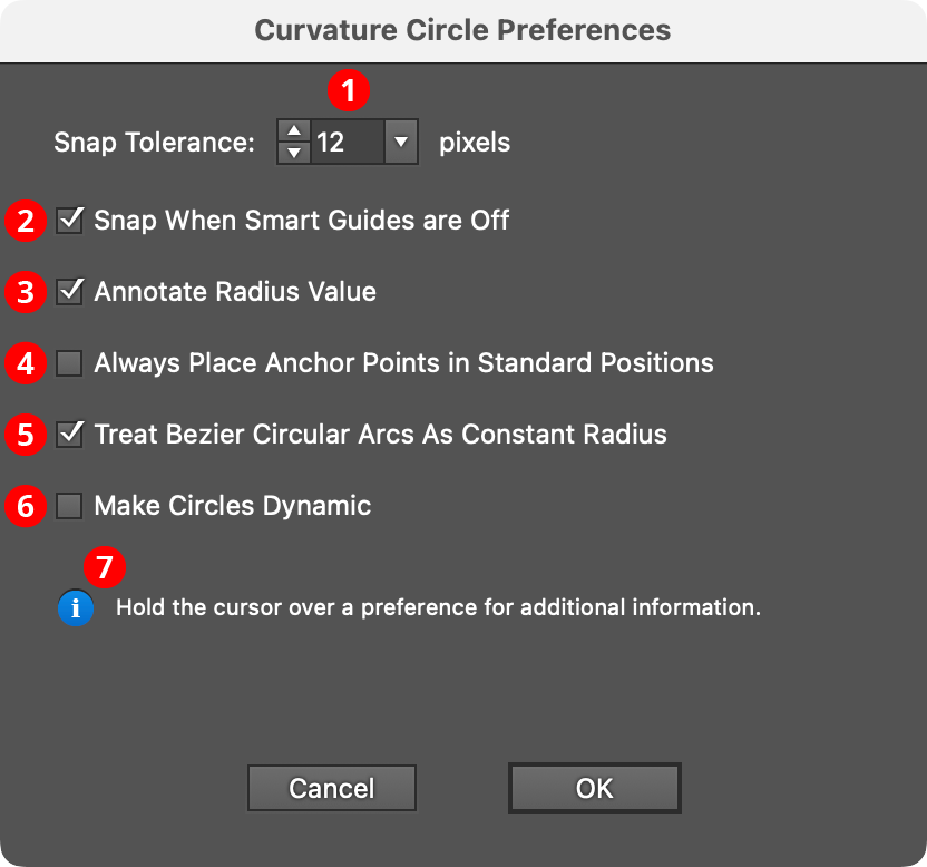 Curvature Circle Preferences
