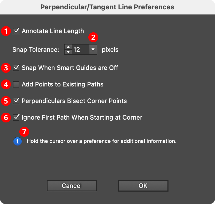 Perpendicular Line Preferences Dialog