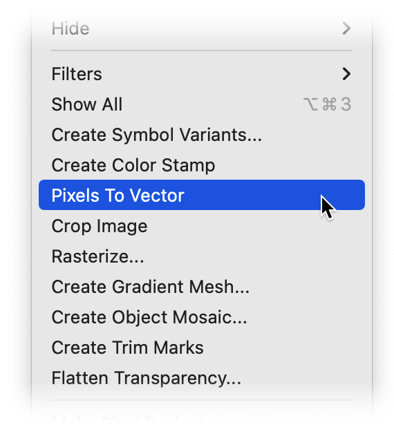 Pixels to Vector Menu Item Location