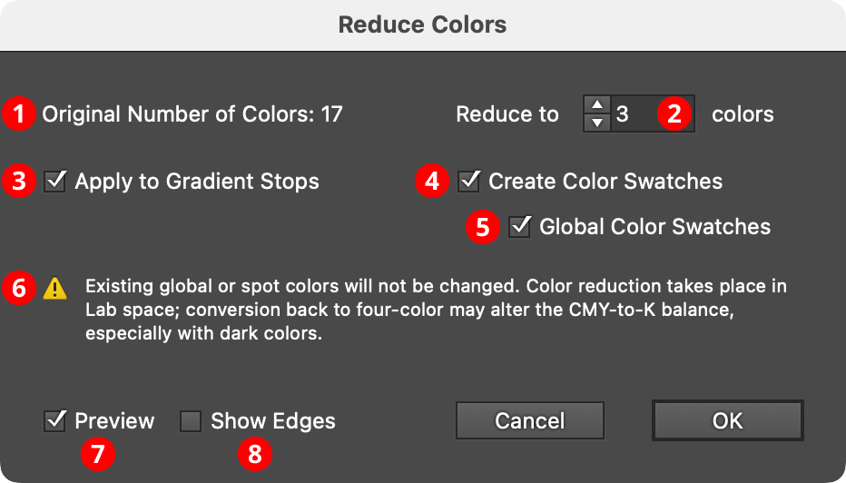 QuickOps Reduce Colors Settings