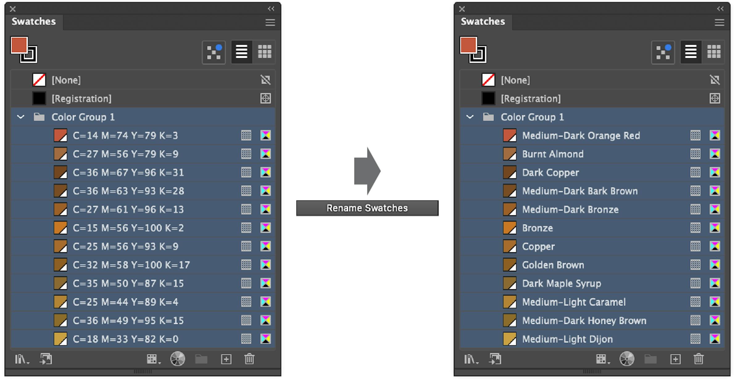 Rename Swatches | Astute Graphics Documentation