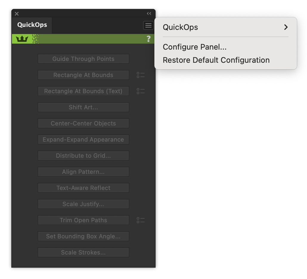 QuickOps Panel Flyout Menu Location