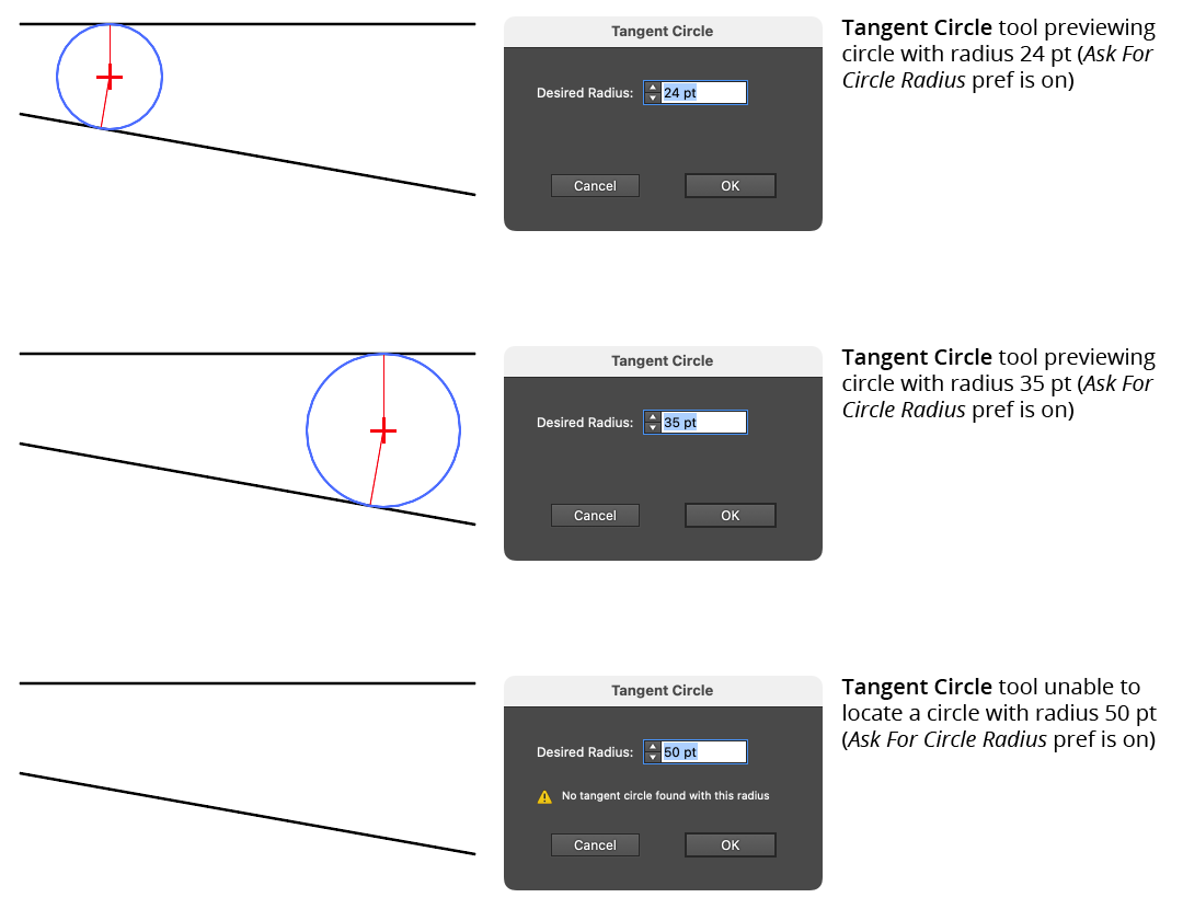 Tangent Circle Tool Numerically Adjusting Radius