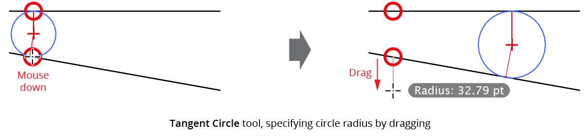 Tangent Circle Tool Adjust Radius by Dragging