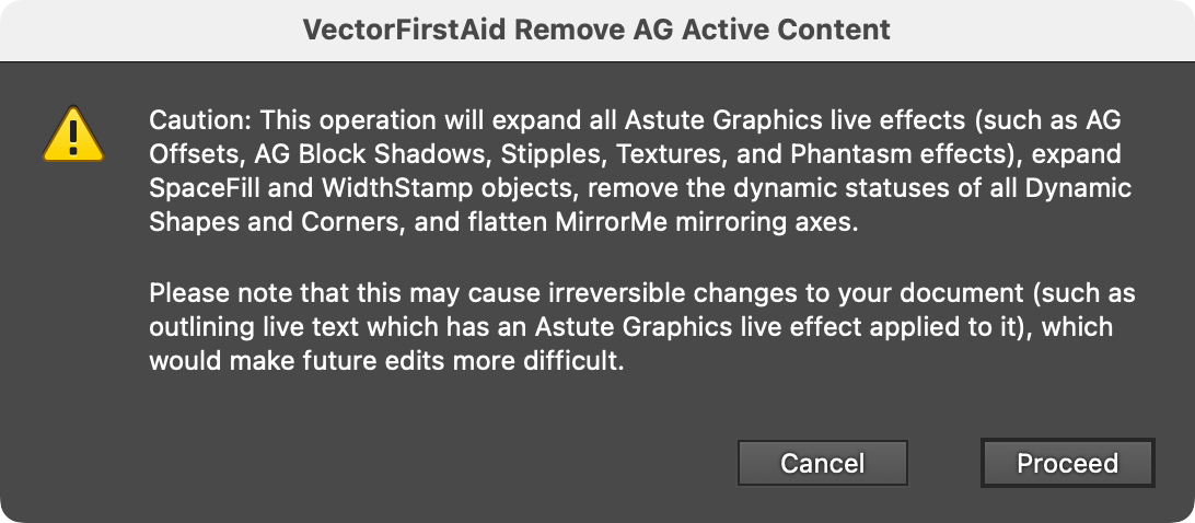 VectorFirstAid Remove Active Content Dialog