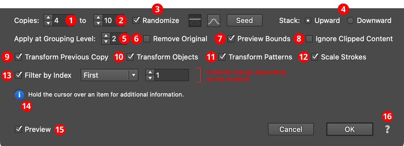 AG Transform Parameters Dialog - Bottom Section