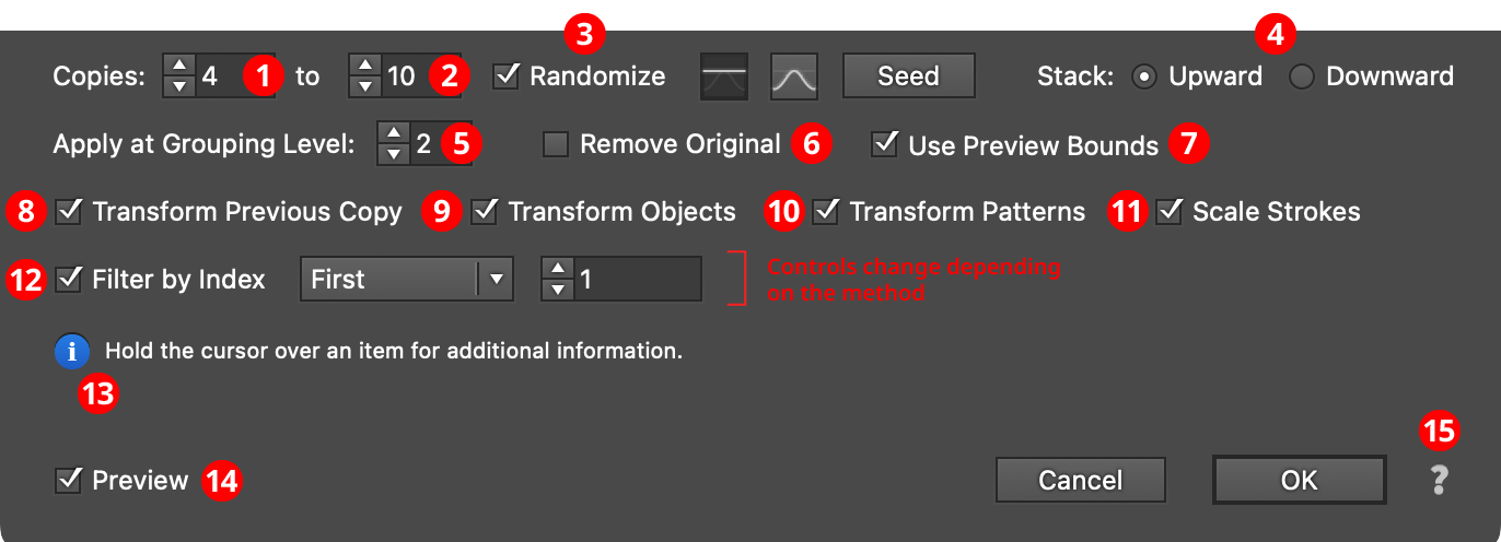 AG Transform Parameters Dialog - Bottom Section