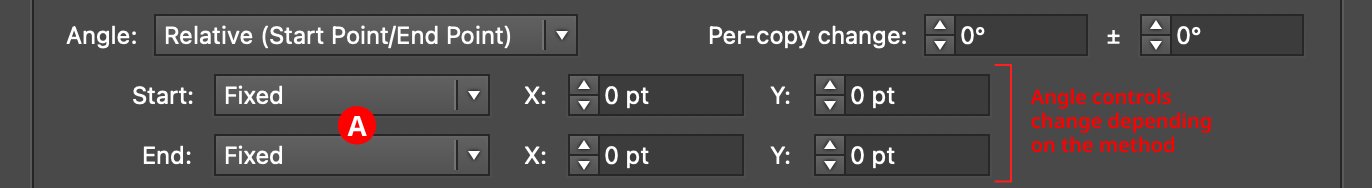 AG Transform Parameters Dialog, Angle Relative (Start End) Submode