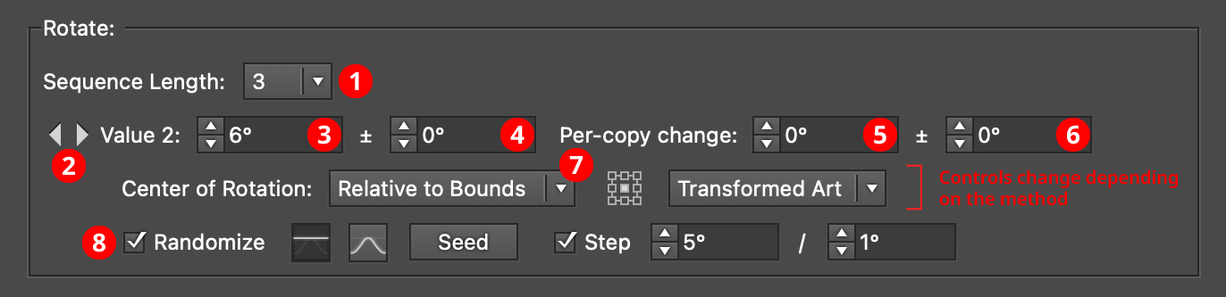 AG Transform Parameters Dialog, Rotate Section