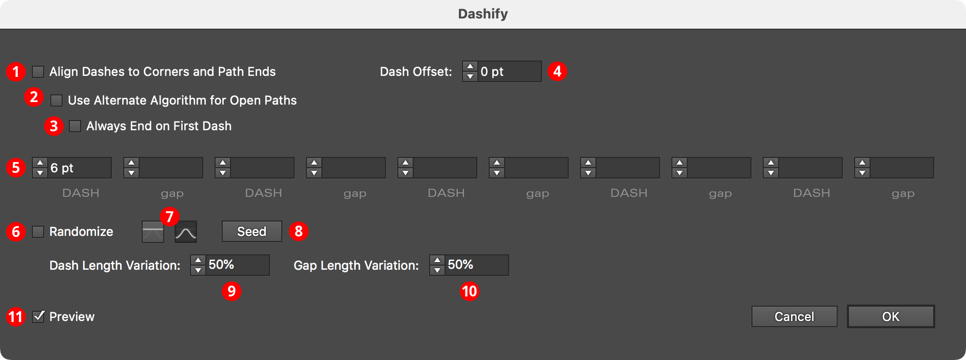 AG Utilities Live Effects - Dashify Parameters Dialog