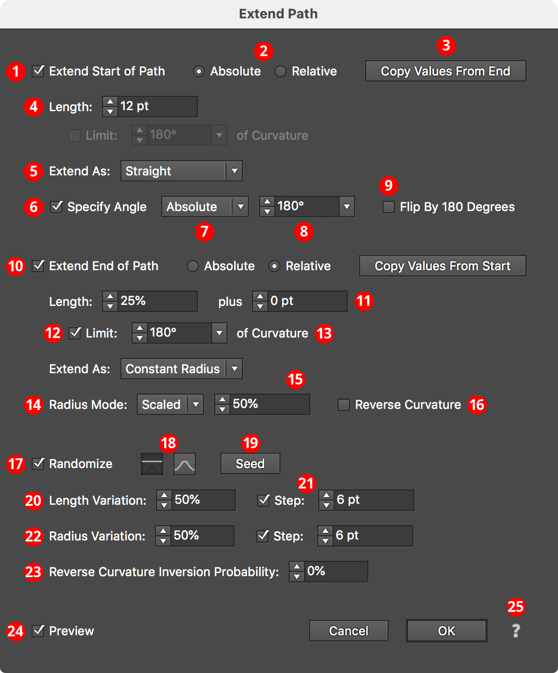 Extend Path Parameters Dialog