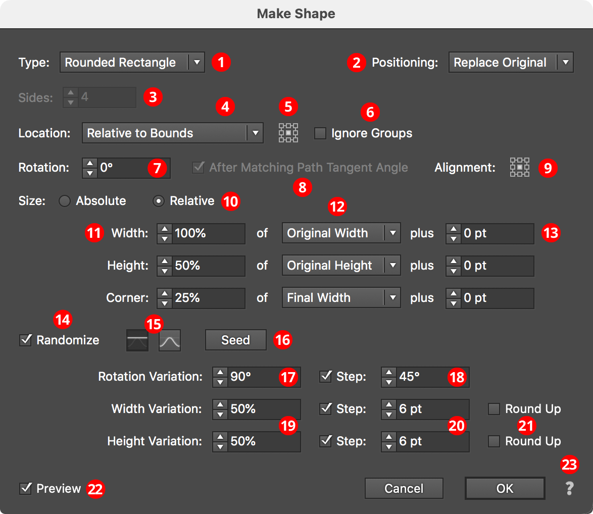 Make Shape Parameters Dialog