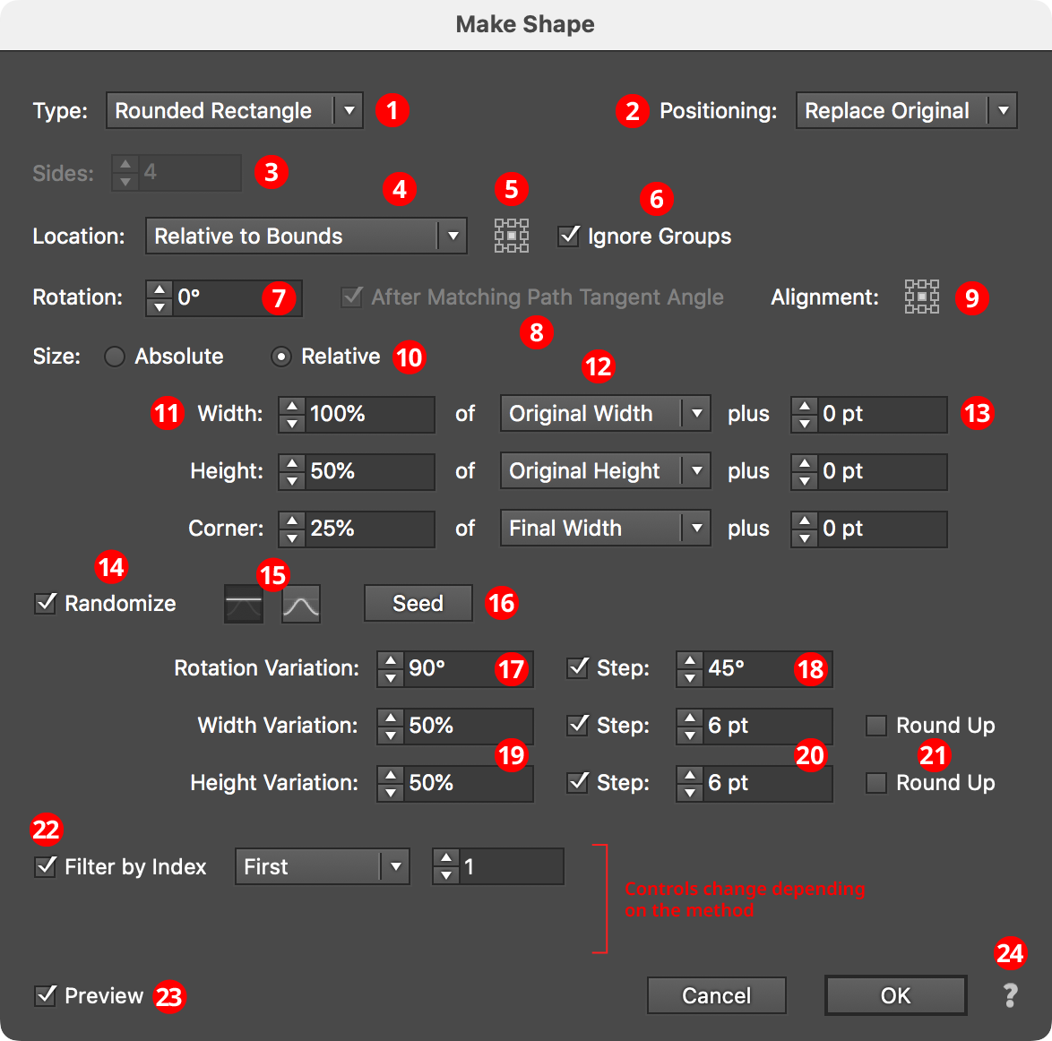 Make Shape Parameters Dialog