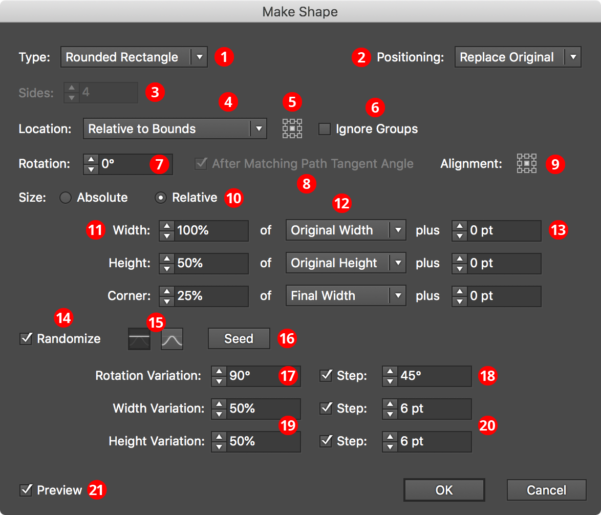 AG Utilities Live Effects - Make Shape Parameters Dialog