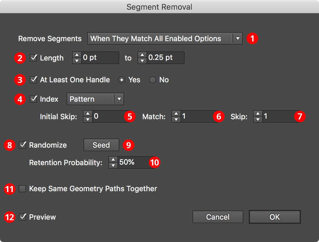 AG Utilities Live Effects - Segment Removal Parameters Dialog