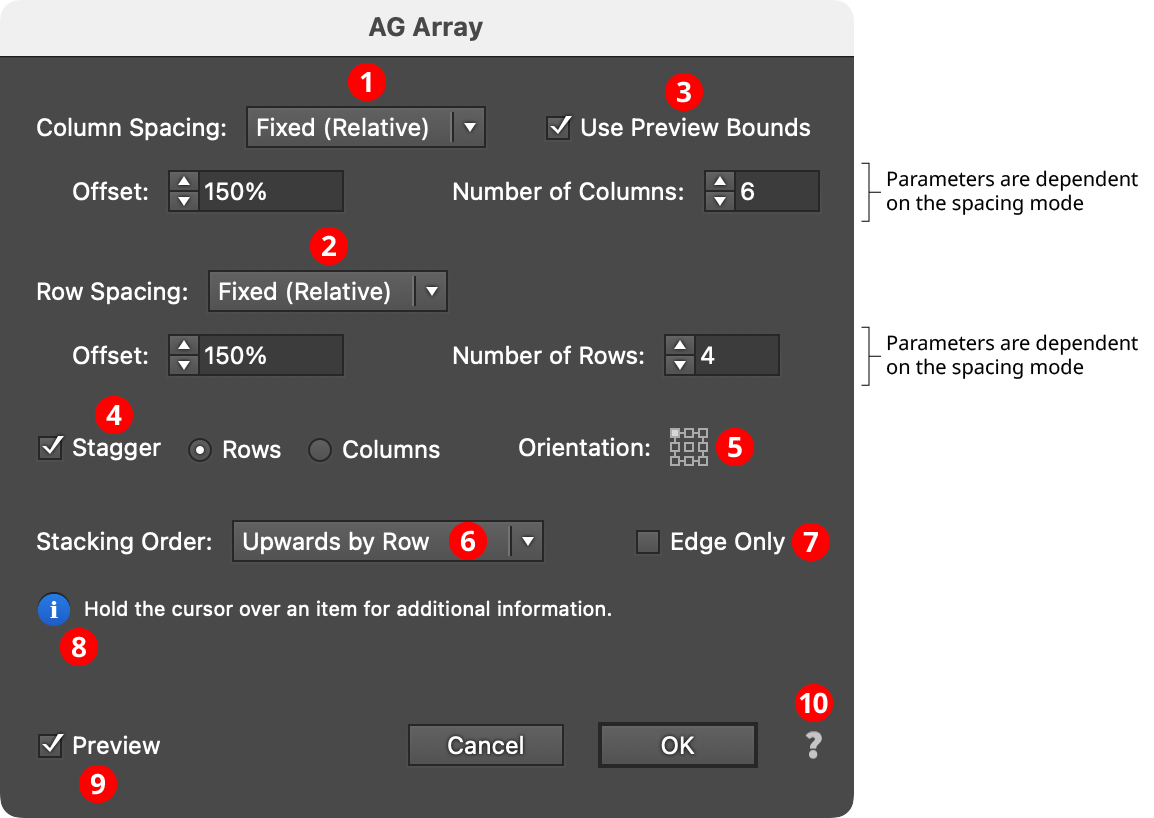 AG Array Parameters Dialog