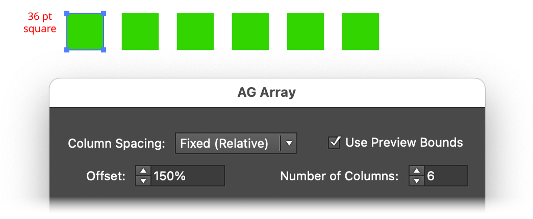 AG Array Spacing - Fixed (Relative) Mode