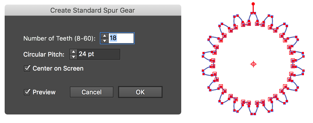 Dynamic Shape Create a standard spur gear
