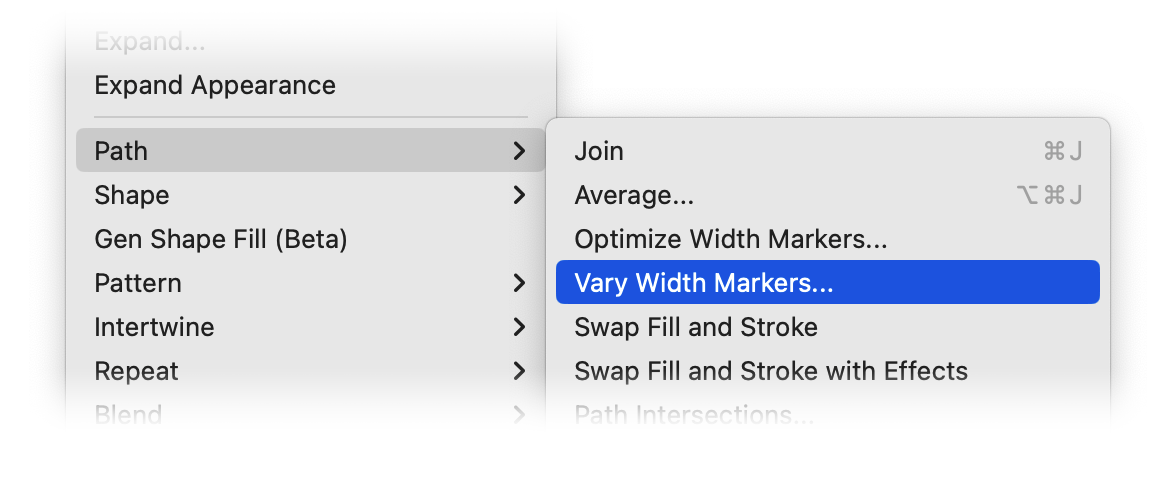 Very Width Markers Menu Item