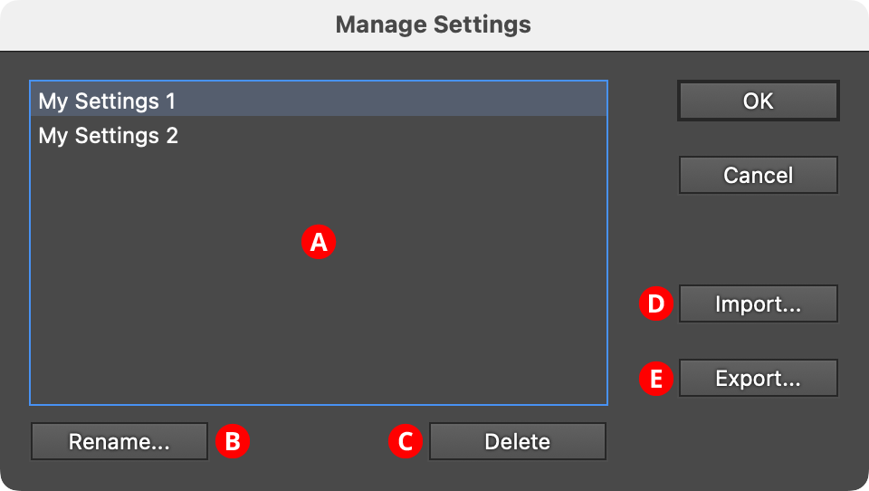 Width Stamp Manage Settings Dialog