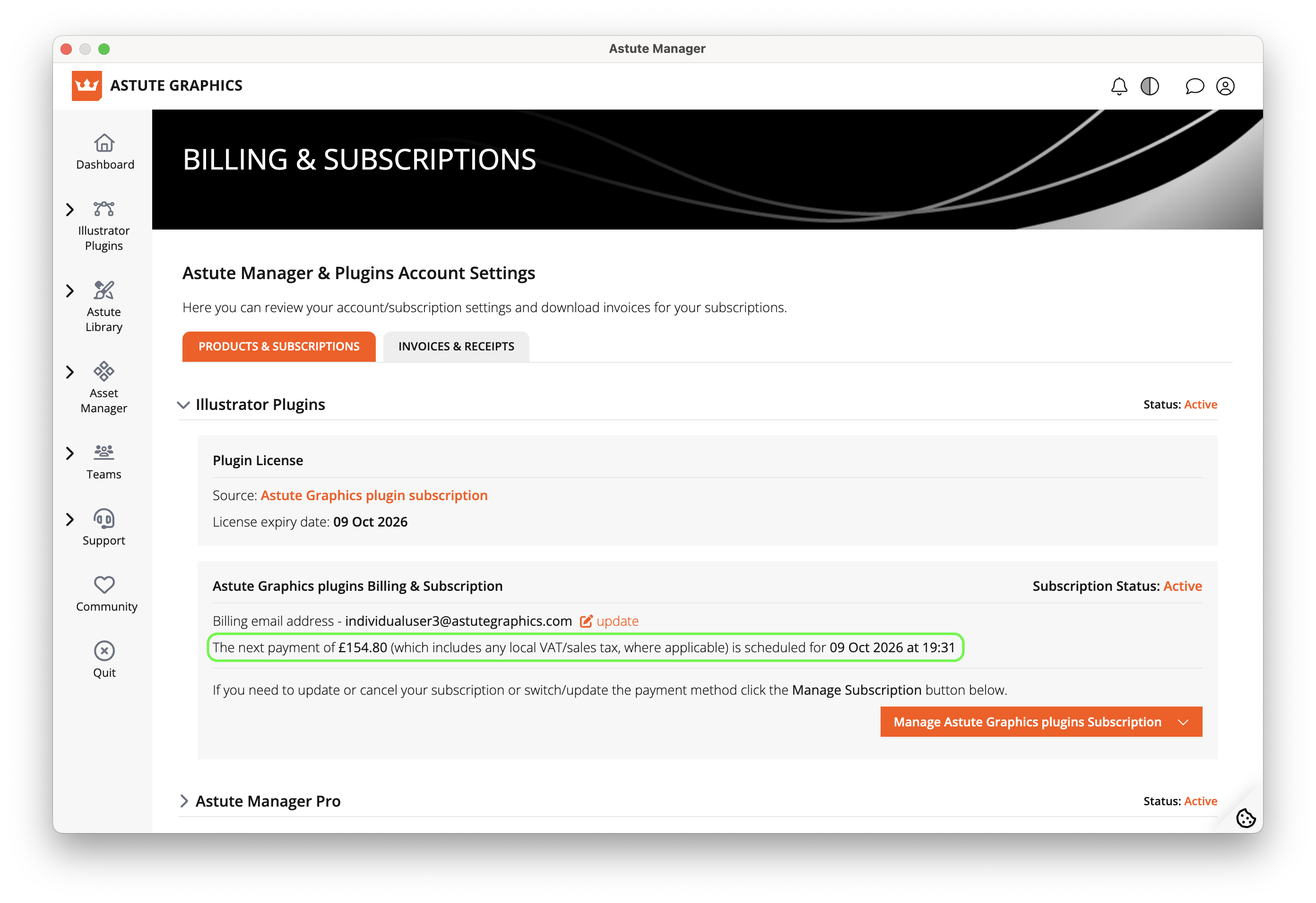 Subscription - Manage plugin subscription
