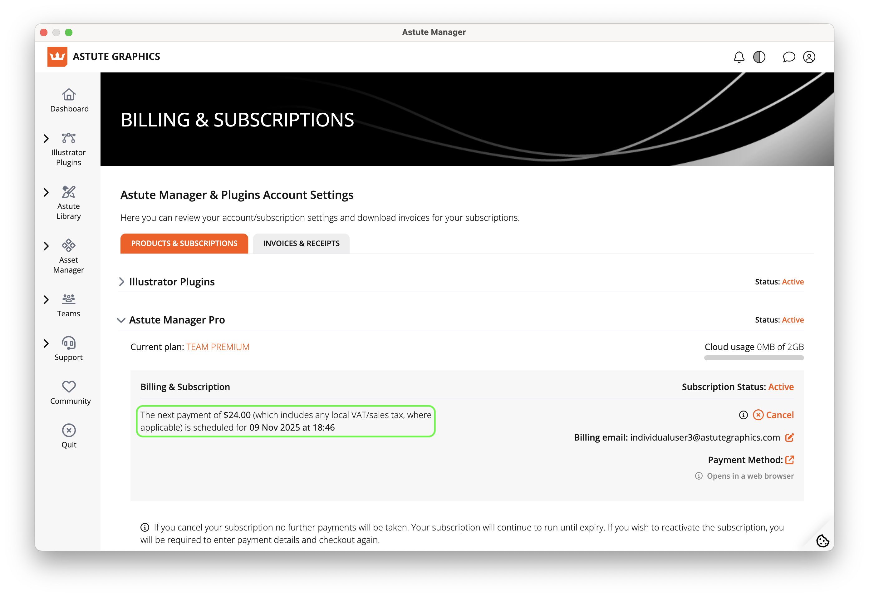 Subscription - Manage AM Pro subscription