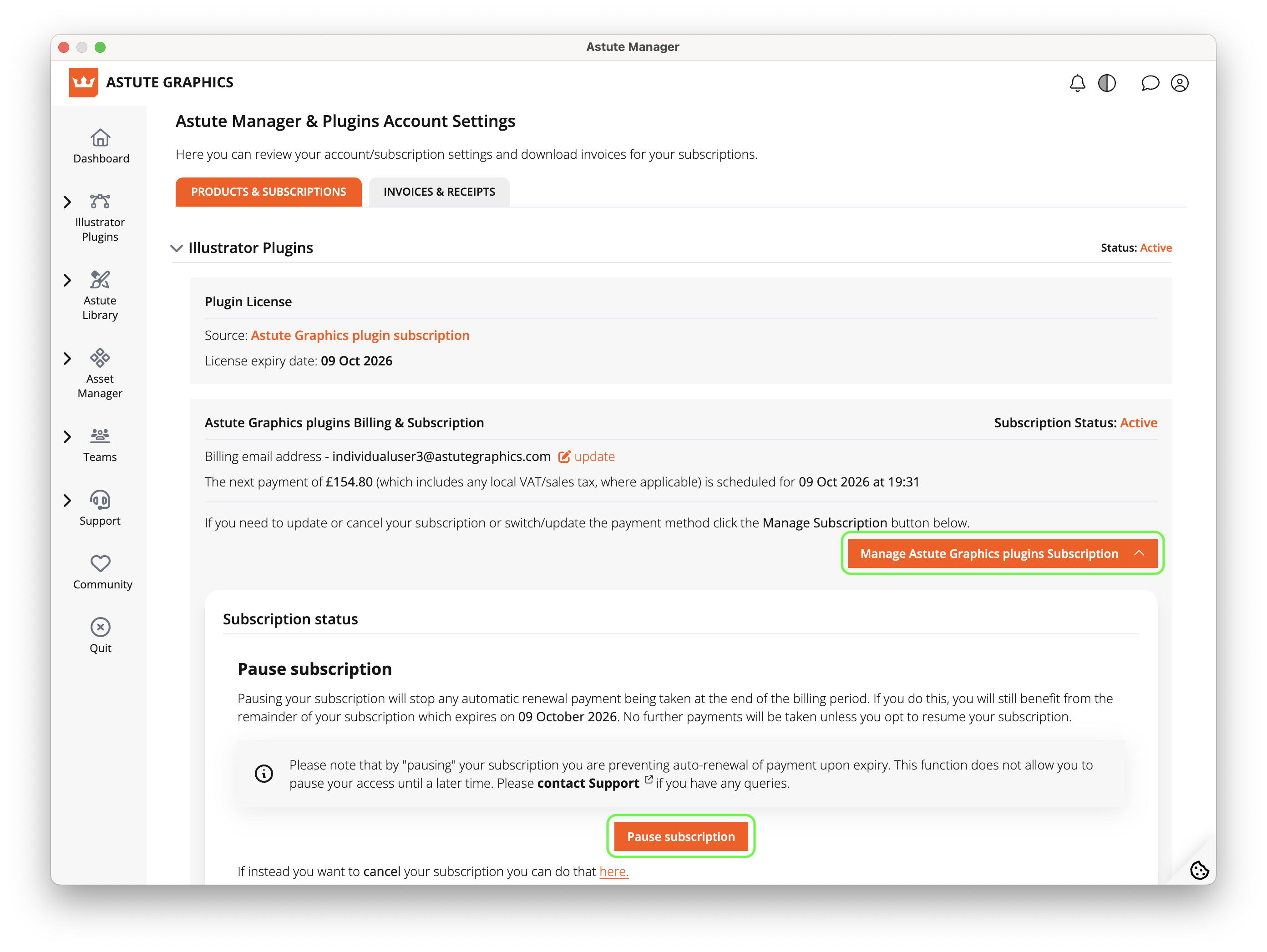 Subscription - Pause Plugin subscription