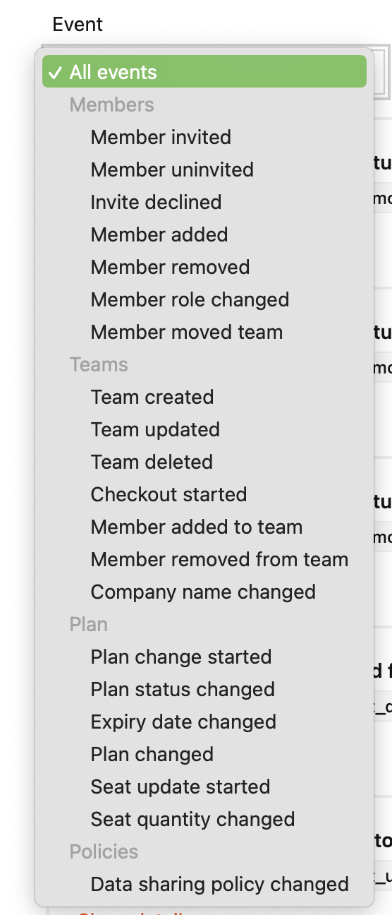 Plugin activity log - All events