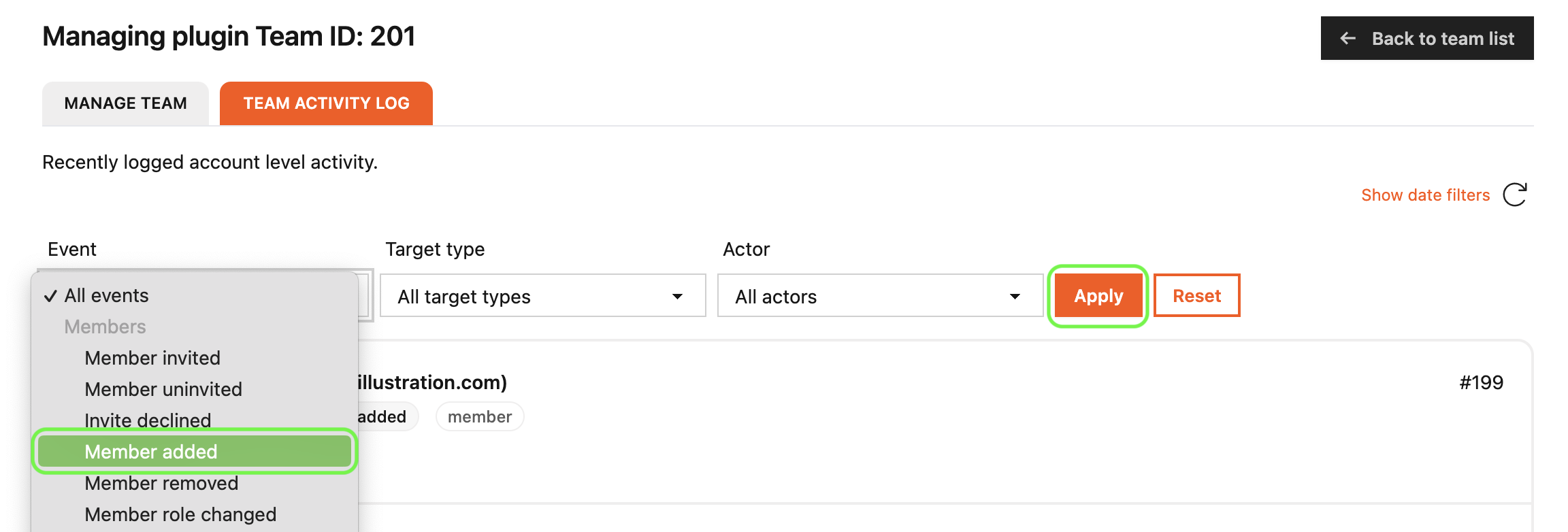 Plugin activity log - View specific event
